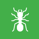 white fire ant graphic on green background